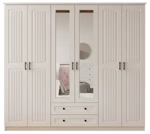 JULIET 6 Door 2 Drawer Mirrored White Wardrobe