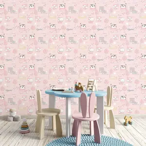 Galerie Tiny Tots 2 Pink Grey Beige Farmland Smooth Wallpaper