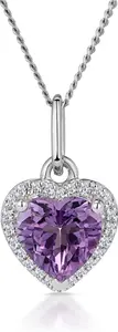 Stellato Amethyst And Diamond Heart Necklace In 9K White Gold