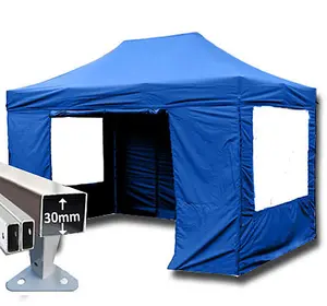 3m x 4.5m Trader-Max 30 Instant Shelter Pop Up Gazebos Frame, Canopy & Sides - Royal Blue