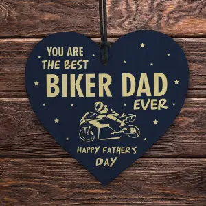 Red Ocean Motorbike Biker Bike Gift Fathers Day Gift for Dad Daddy Wooden Heart Hanging Sign