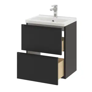 GoodHome Imandra Slimline Matt Black Wall-mounted Bathroom Cabinet (H) 600mm (W) 500mm