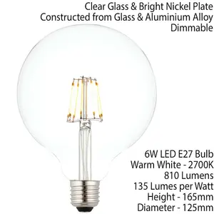 E27 Edison Dimmable LED Filament Light Bulb 6W Warm White Glass 125mm Globe Lamp