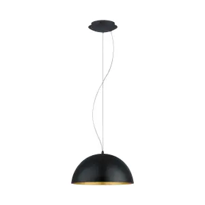 Pendant Ceiling Light Steel Black Outer Gold Inner Shade Bulb E27 1x60W