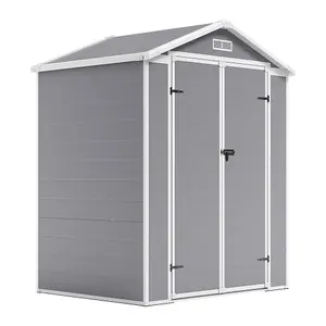 6x4 ft Apex Plastic Garden Storage Shed Double Door with Floor and Window,Grey