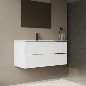 Banyetti Celtic 1000mm Wall Hung Basin Unit with Matt Black Handles - Gloss White