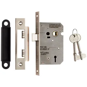 64mm Residential Standard Profile 3 Lever Sashlock - Satin Nickel BS EN 12209