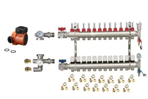 Warmer System Underfloor Heating 12 Port PSW Manifold with Manual Pump and Blending Valve Set