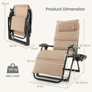 Costway Patio Metal Zero Gravity Chair Outdoor Folding Recliner with Removable Cushion