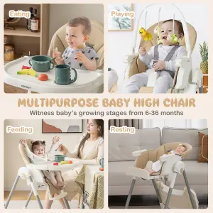 Costway 4-in-1 Baby High Chair Foldable Feeding Chair w/ 7 Heights 4 Reclining Angles Yellow