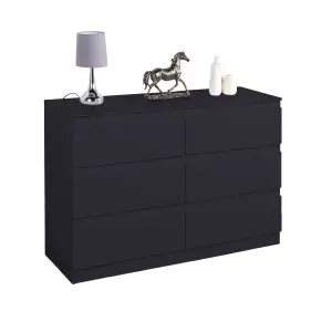 6 Chest Of Drawer BLACK Wide Chest of Wooden Drawers