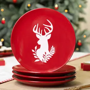 Set of 4 Red Stag Design Christmas Dinnerware Side Plates