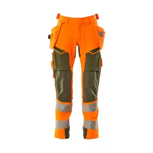 Mascot Accelerate Safe Trousers with Holster Pockets - Hi-Vis Orange/Moss Green   (29.5) (Leg Length - Regular)