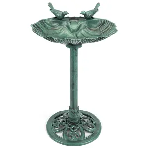 Garden Bird Bath Clam Shell Birdbath With Rustic Metal Effect Green H81cm Christow