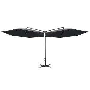 Berkfield Double Parasol with Steel Pole Anthracite 600 cm