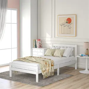 Wooden Bed Frame, Single Bed 3ft Solid Wooden Bed Frame, Bedroom Furniture for Adults, Kids, Teenagers, White