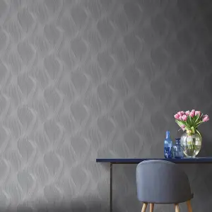 Muriva Slate Geometric Glitter effect Embossed Wallpaper