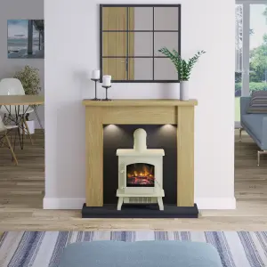 Be Modern Attley Oak effect & Black Fire surround set with Lights included