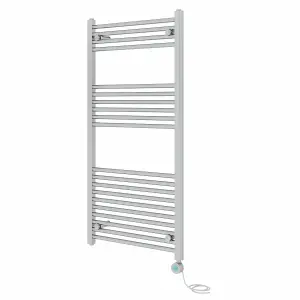 Rinse Bathrooms Prefilled Electric Thermostatic Heated Towel Rail Bathroom Radiator Straight with 600W Timer Chrome 1200x600mm