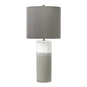 Table Lamp White Gloss Matt Grey Textured Dark Grey Faux Silk Shade LED E27 60W