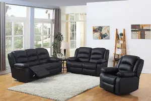 1 Seat + 2 Seat + 3 Seat Set Black Recliner Sofa Leather bonded Reclining Lazy boy Sofa Suite Sofas Chair D Pro T Homeware