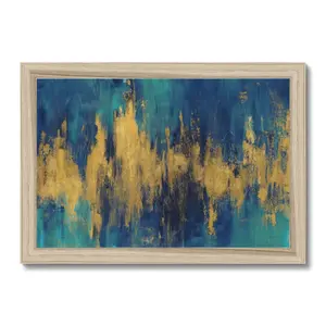 Blue And Gold Abstract Crop by Danhui Nai - Wrapped Canvas Painting Natural Wood Framed Paper Print / 24cm H x 34cm W x 2.3cm D