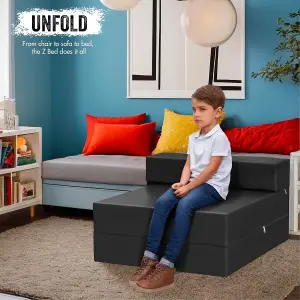 Fold Out Single Z Bed Futon Sofa Chair Mattress - Black