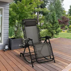 Outsunny Folding Recliner Chair Outdoor Lounge Rocker Zero-Gravity Seat Grey