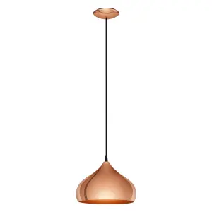 Hanging Ceiling Pendant Light Polished Copper 1 x 60W E27 Hallway Feature Lamp