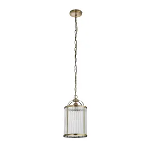 Luminosa Lambeth Ribbed Glass Single Ceiling Pendant Antique Brass