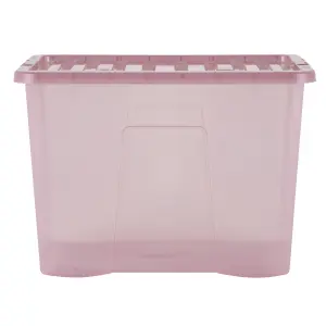 Wham Crystal 4x 80L Plastic Storage Boxes with Lids. Large Size, Strong. Made in the UK Tint Dusky Orchid