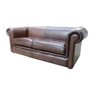 Chesterfield 1930 s 3 Seater Antique Brown Leather Sofa Settee In Classic Style