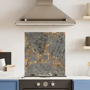 Premium 60cm x 65cm 6mm Glass Grey Gold Marble Kitchen Splashback Toughened Polished Edge