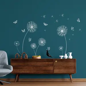 White Dandelion and Butterflies Stickers Stock Clearance