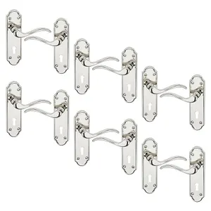 URBNLIVING 170mm Length 12 Pcs Lisbon Metal & Polished Nickel Latch Door Keyhole Handles Set