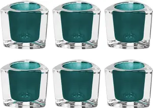 simpa 6PC Heavy Weight Glass Tea light Holders - Blue