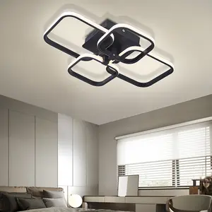 4 Lamp Square Black Frame Contemporary LED Semi Flush Acrylic Ceiling Light Fixture Dimmable