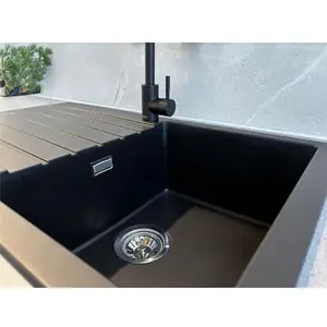 Liquida LG860BL 1.0 Bowl Granite Reversible Inset Compact Black Kitchen Sink