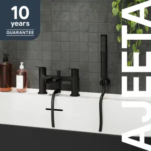 GoodHome Ajeeta Matt Black Deck-mounted Bath mixer tap with shower kit