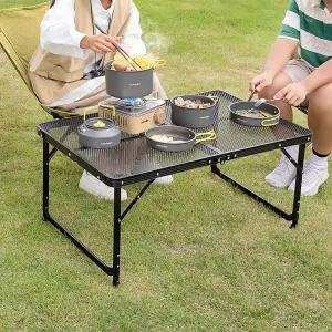 Black Aluminum Alloy Adjustable  Outdoor Folding Camping Table with Mesh Top and Storage Layer 90 cm (W)