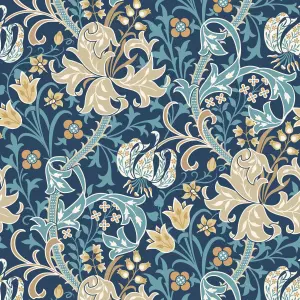 Hoopla Walls Lily Ogee Navy Blue Smooth Matt Wallpaper