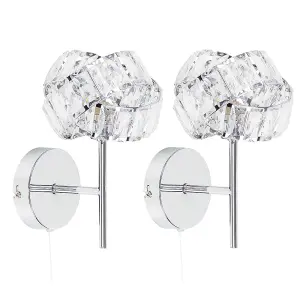 ValueLights Hudson Pair of Chrome and Clear Acrylic Jewel Intertwined Rings Pull Switch Wall Lights