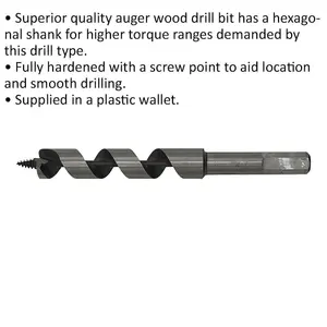 16mm x 155mm Hardened Auger Drill Bit for Woodworking - Hex Shank Design