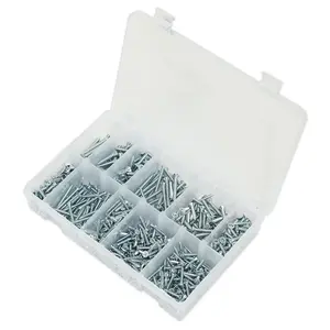 Sealey Self Tapping Screw Assorted 600 Pieces Countersunk Pozi Zinc DIN 7982