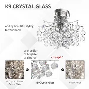 HOMCOM Modern K9 Crystal Chandelier Ceiling Lighting Pendant Lamp with 3 Light