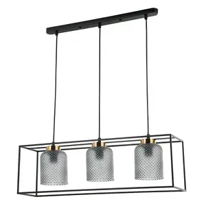 Luminosa Sinella Industrial, Retro 3 Light Bar Pendant Ceiling Light, E27