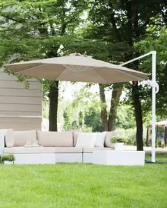 Cantilever Garden Parasol 3 m Sand Beige and White Canopy SAVONA