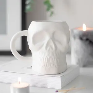 Matte White Skull Ceramic Mug for Modern Decor