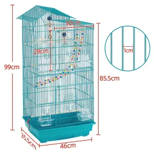 Yaheetech Teal Blue Large Roof Top Metal Bird Cage w/ Swing and Ladder