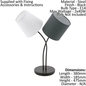 Table Lamp Colour Black Steel White Anthracite Fabric Shade Bulb E14 2x40W